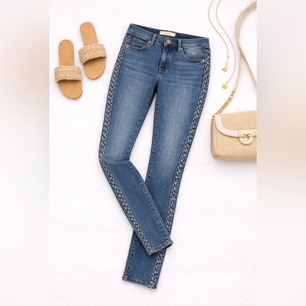 Joe’s Jeans High Rise Slim Fit Braided Side Detail Medium Wash Size 27